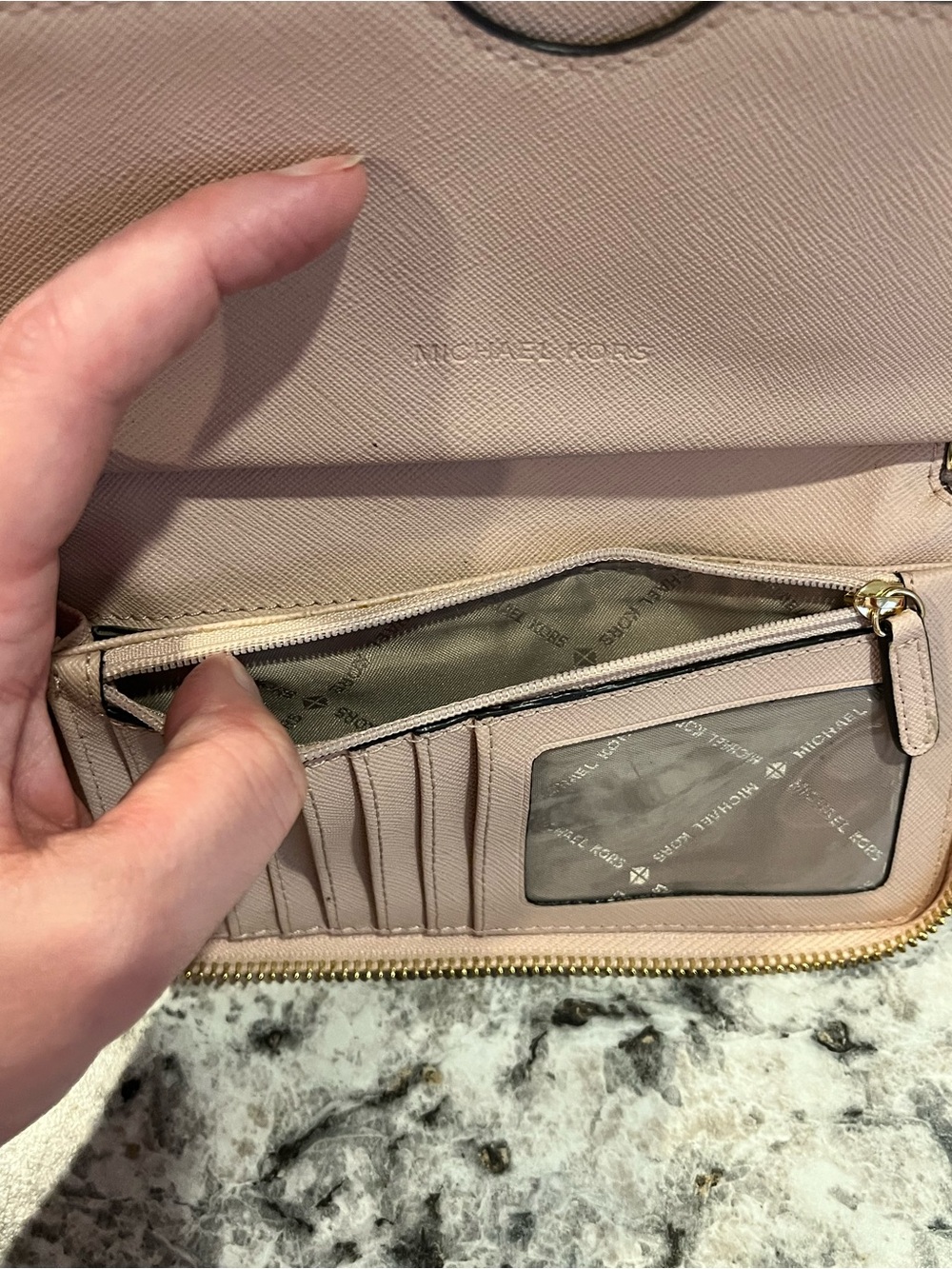Michael Kors Blush Pink Studded Heart Zip-Around Wallet - Picture 6 of 13